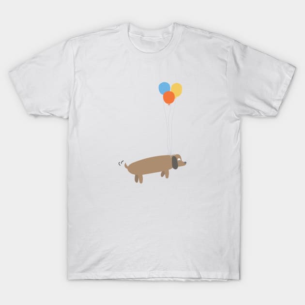 Cute cartoon dog floating with balloons T-Shirt by Spindriftdesigns